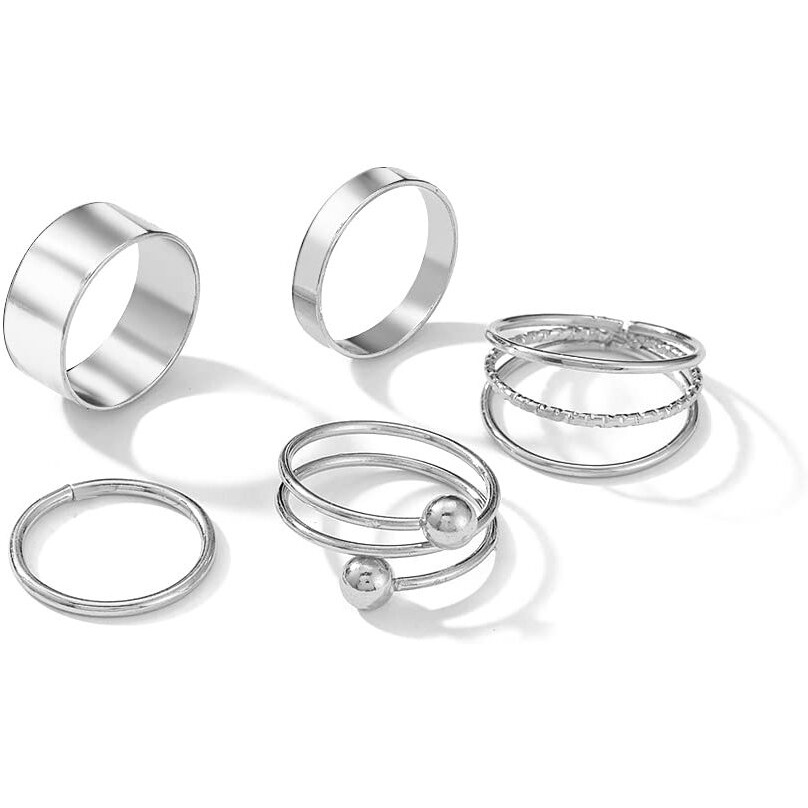 Shining Diva Fashion Latest Stylish Metal Boho Midi Finger Rings for Women and Girls - Set of 5 (14425r), Silver