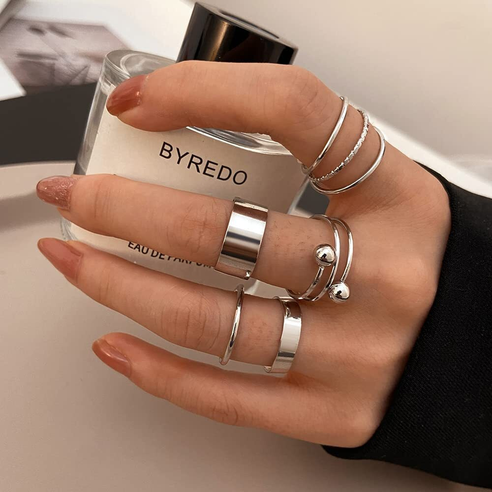 Shining Diva Fashion Latest Stylish Metal Boho Midi Finger Rings for Women and Girls - Set of 5 (14425r), Silver