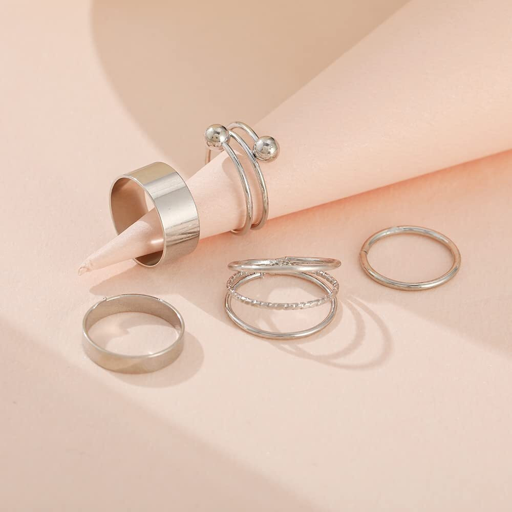 Shining Diva Fashion Latest Stylish Metal Boho Midi Finger Rings for Women and Girls - Set of 5 (14425r), Silver