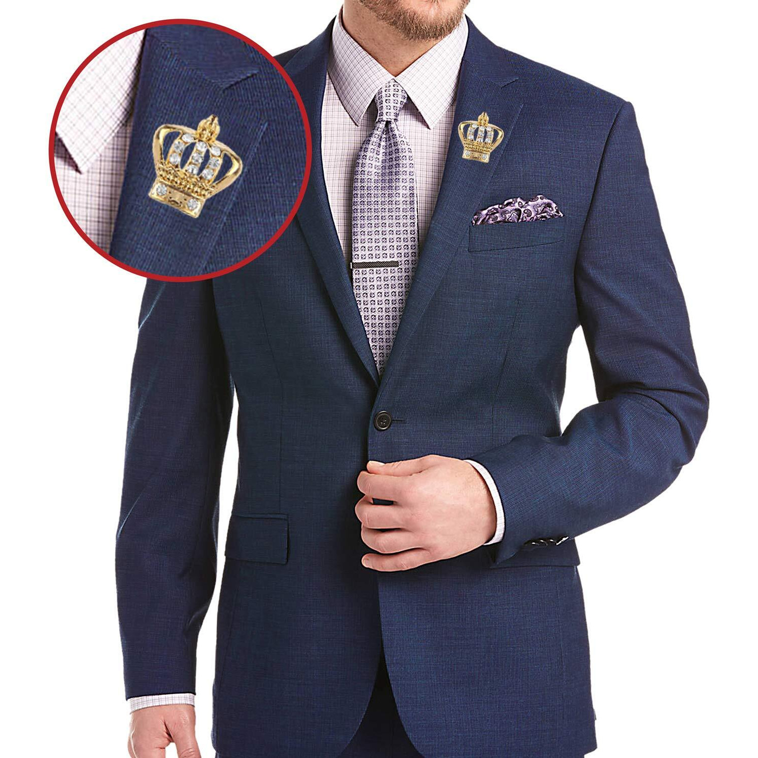 Mahi Elegant Crystal Crown Brooch Suit Collar Accessories Brooch for Men (BP1101044G)