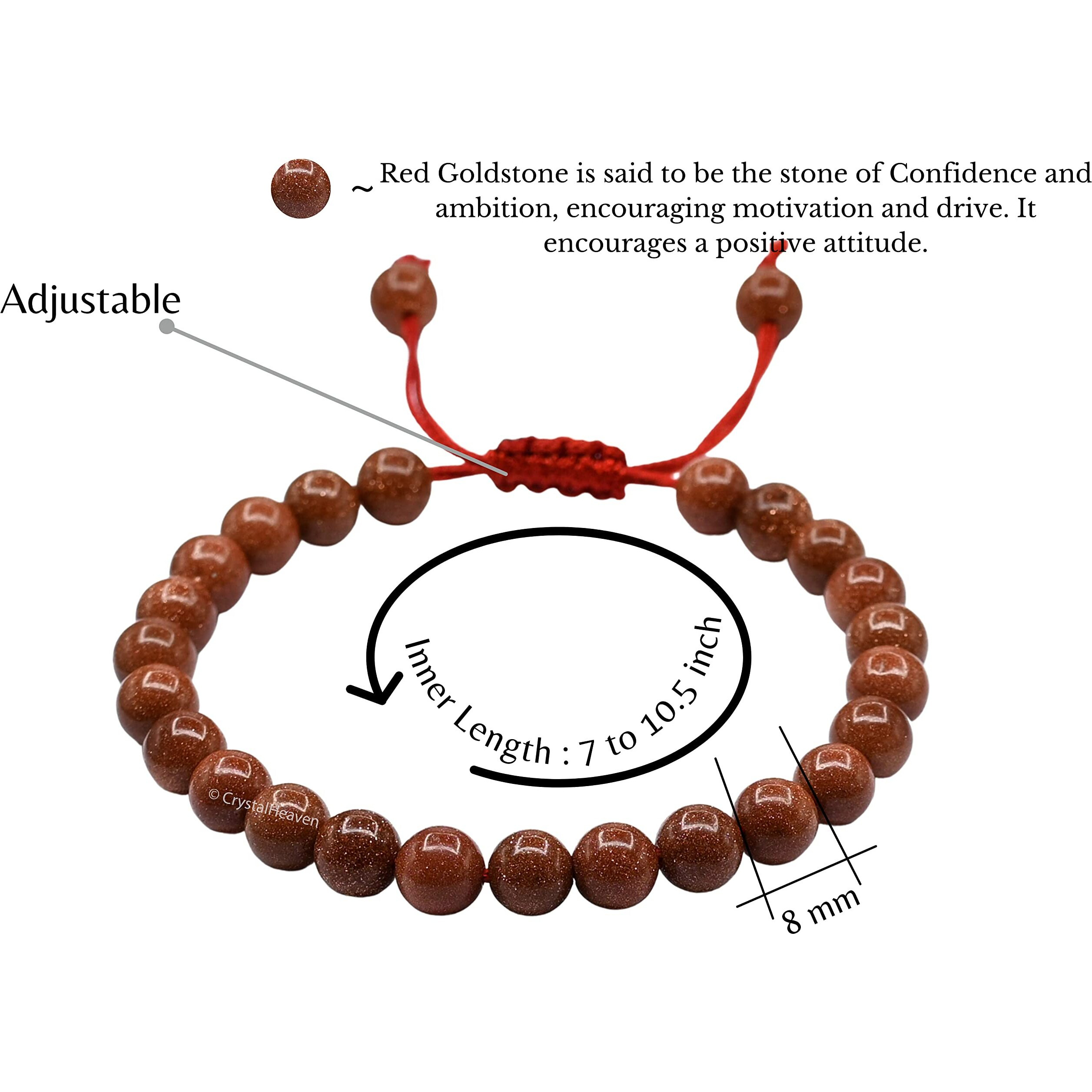 Crystal Heaven Natural Healing Crystal Bracelet for Women Men - AAA Grade Original Healing Gemstone Adjustable Bracelet for Yoga Reiki Meditation Feng Shui (Red Goldstone)