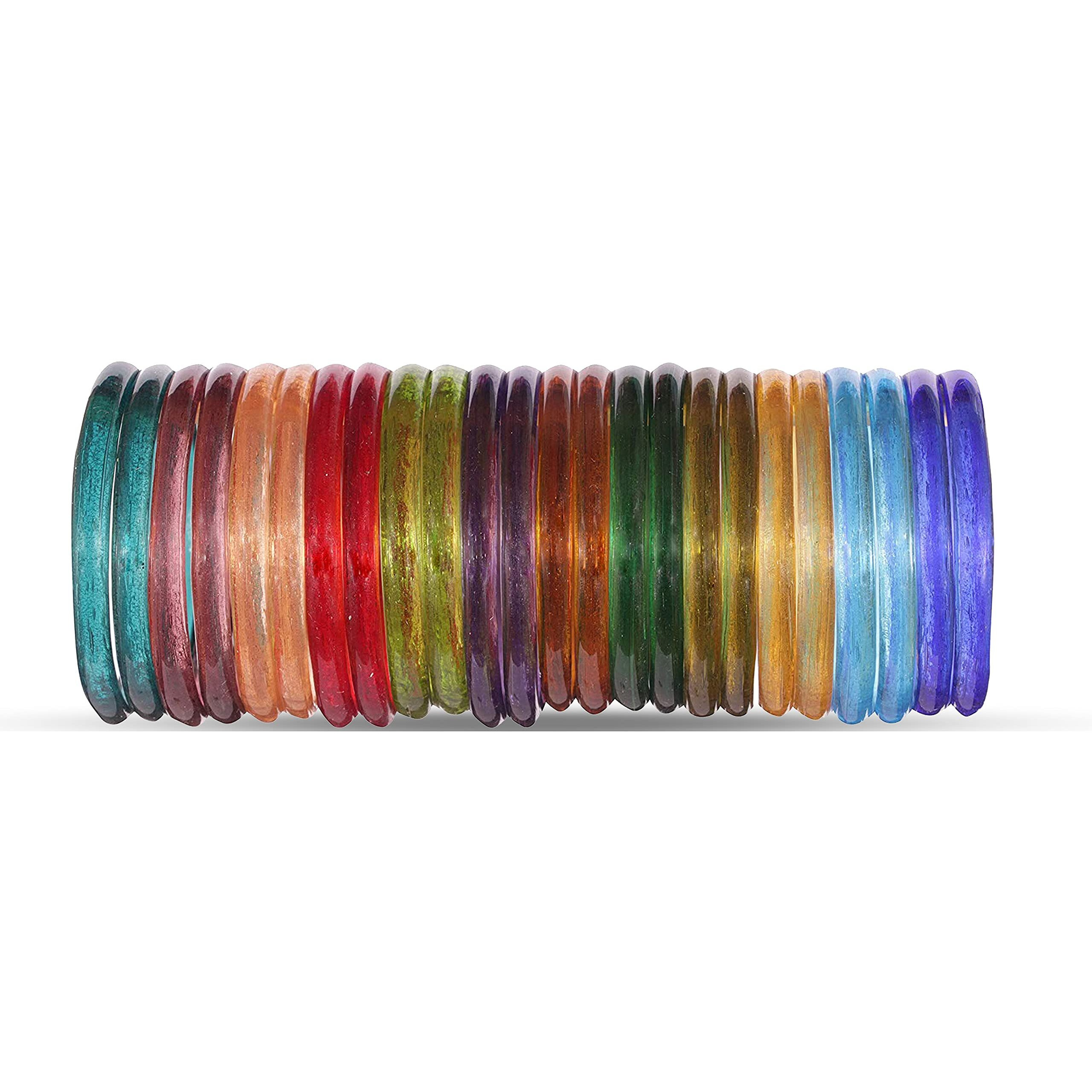 NMII Glass with Simple Or Attractive with Glossy Finished Kada Set For Women and Girls, (MultiColour_2.4 Inches), Pack Of 24 Kada Set