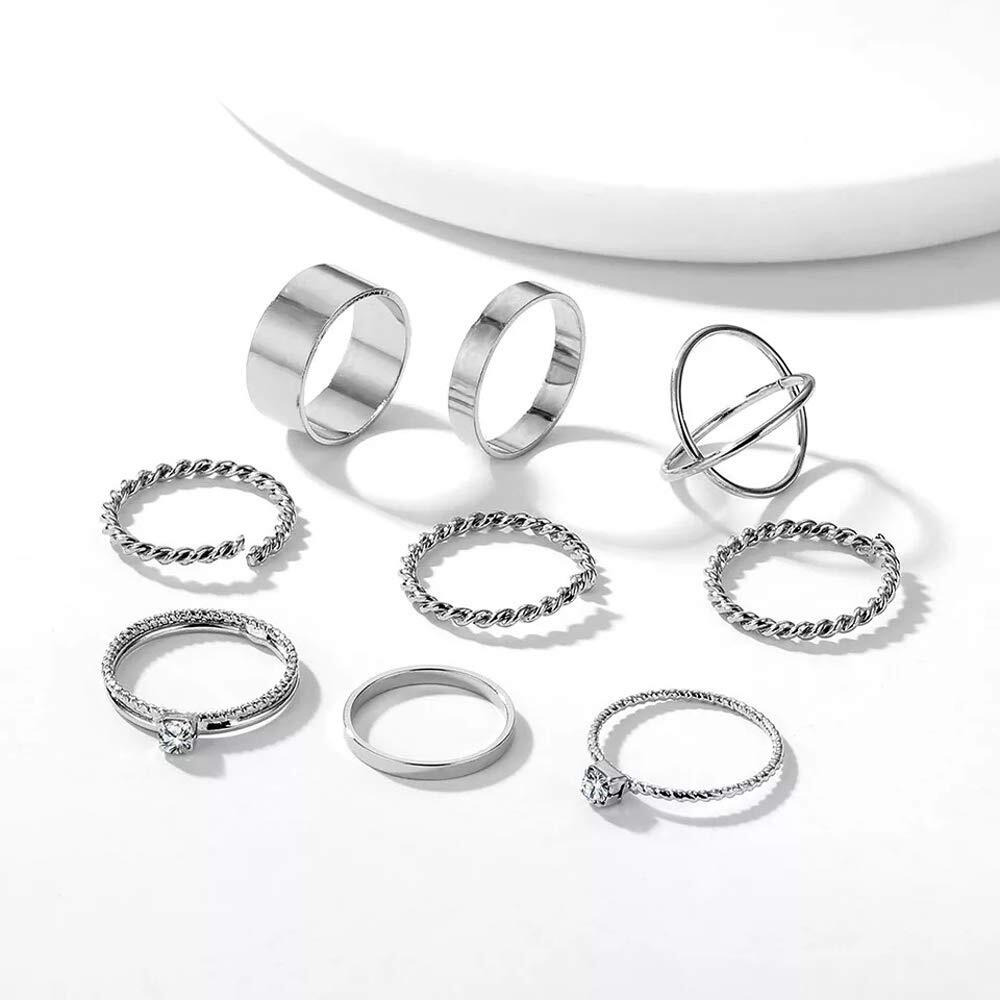 Shining Diva Fashion Silver Non Precious Metal Boho Midi Finger Ring for Girls -Set of 9 (10093r)