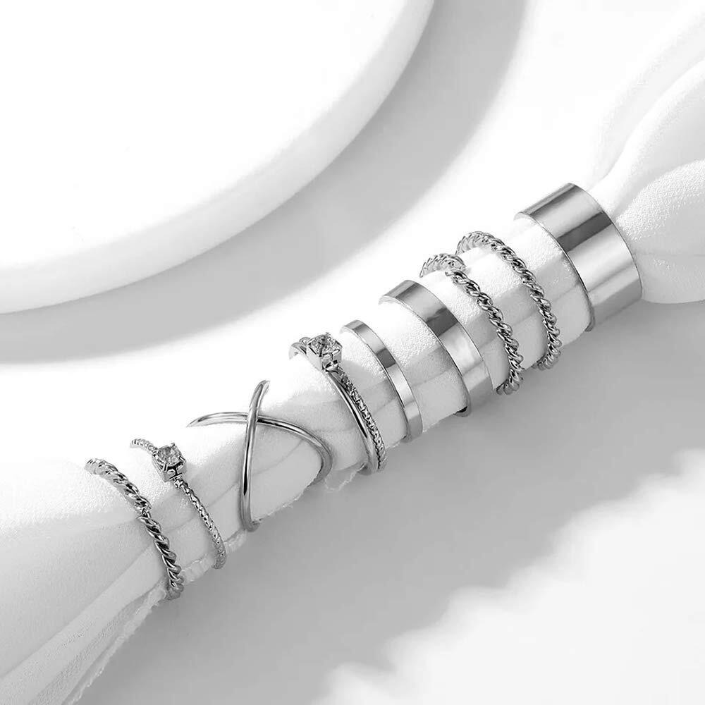 Shining Diva Fashion Silver Non Precious Metal Boho Midi Finger Ring for Girls -Set of 9 (10093r)