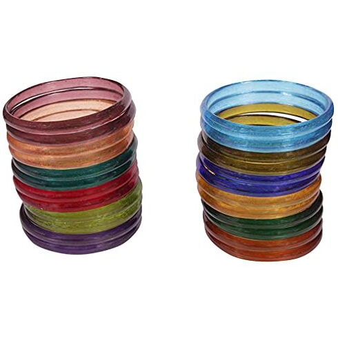 NMII Glass with Simple Or Attractive with Glossy Finished Kada Set For Women and Girls, (MultiColour_2.6 Inches), Pack Of 24 Kada Set