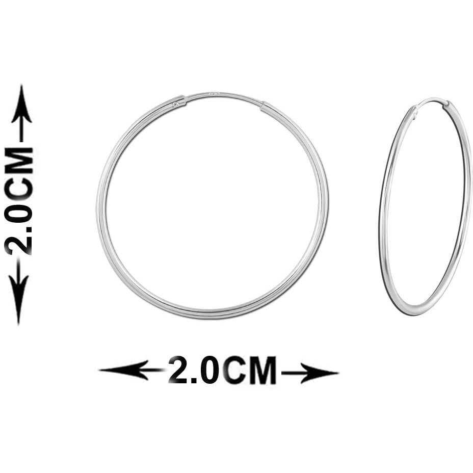 SIVYAA Pure 925 Sterling Silver Plain Round Hoop Bali Earrings for Women Men Boys & Girls, Small Diameter 20mm