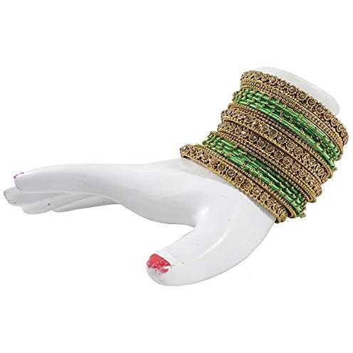 NMII Non Precious Metal and Thread With Zircon Gemstone Bangle Set For Women/Girls, Pack Of 20 Bangles (2.6_Inch, Tgreen)