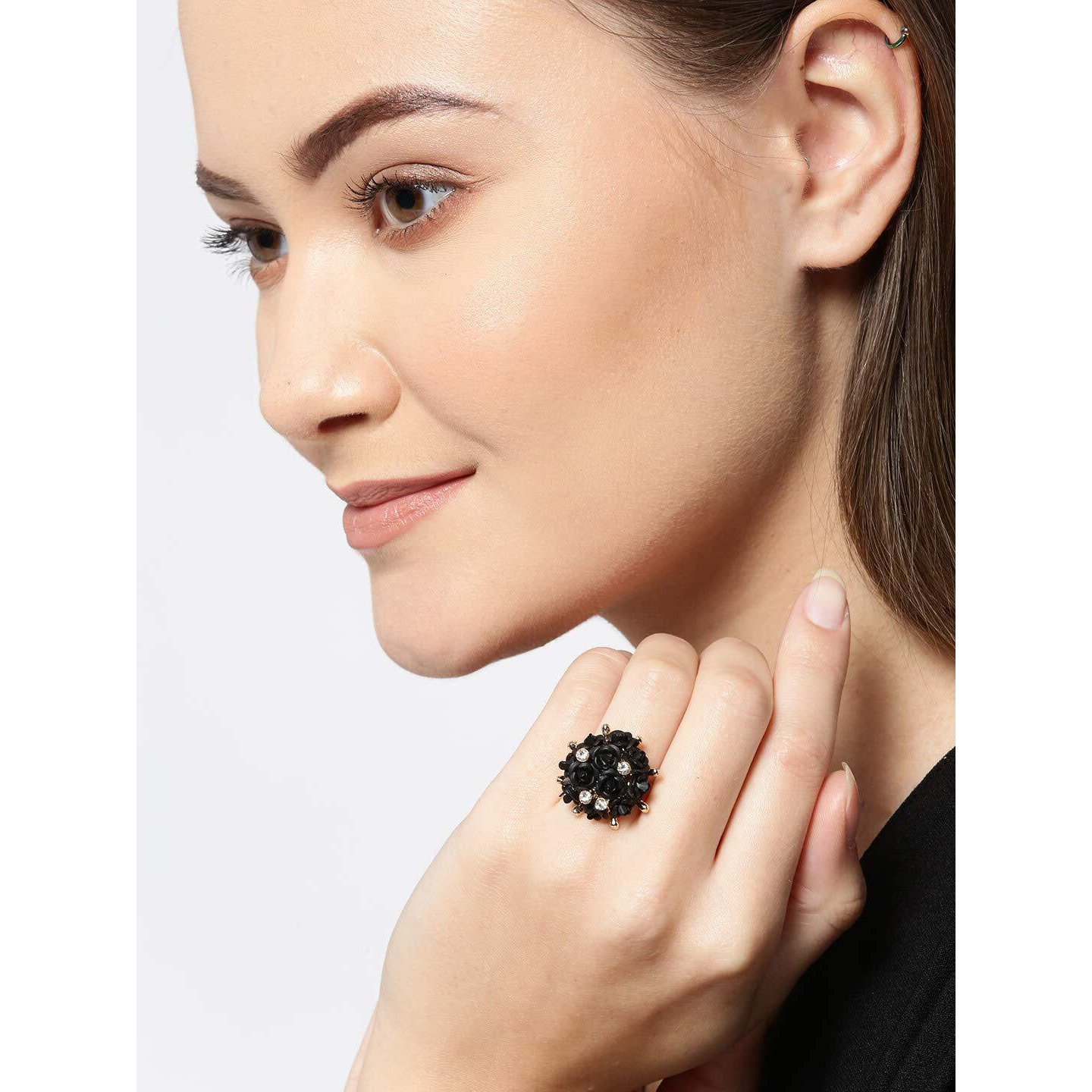 YouBella Valentine Gifts for Girlfriend/Wife Jewellery Stylish Love Rose Ring for Women/Girls (Black)