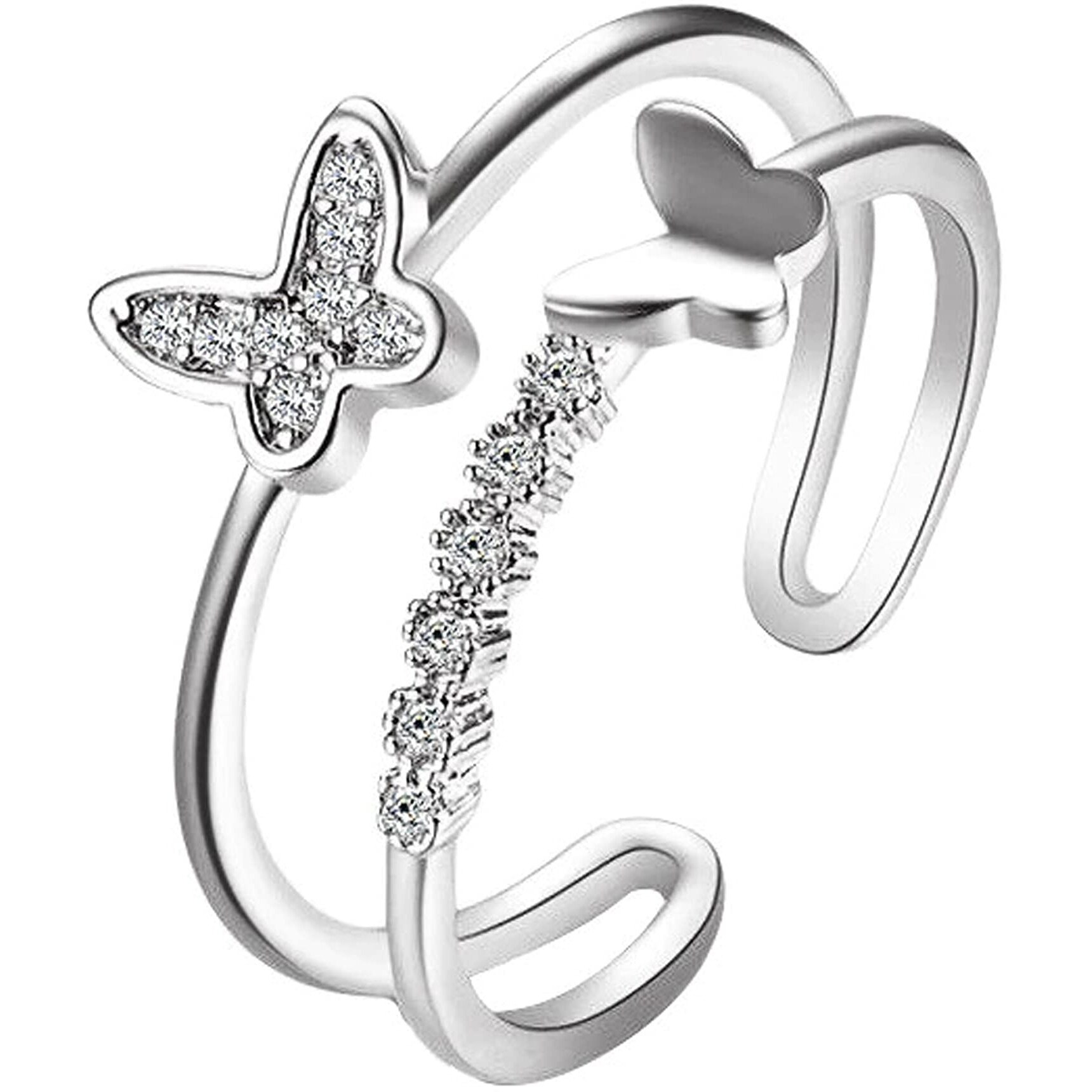 Fashion Frill Womens Ring Butterfly Design Silver Plated Adjustable Finger Ring For Women Girls Valentine Ring Red Crystal Rings Jewellery for Women Love Gifts for Wife (Adjustable)