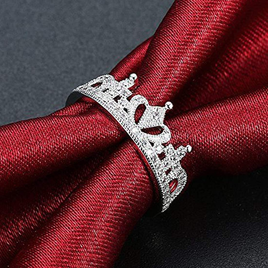Jewels Galaxy Sparkling Zircon Crown Inspired Silver Plated Elegant Adjustable Ring for Women/Girls (SMNJG-RNGG-5170)