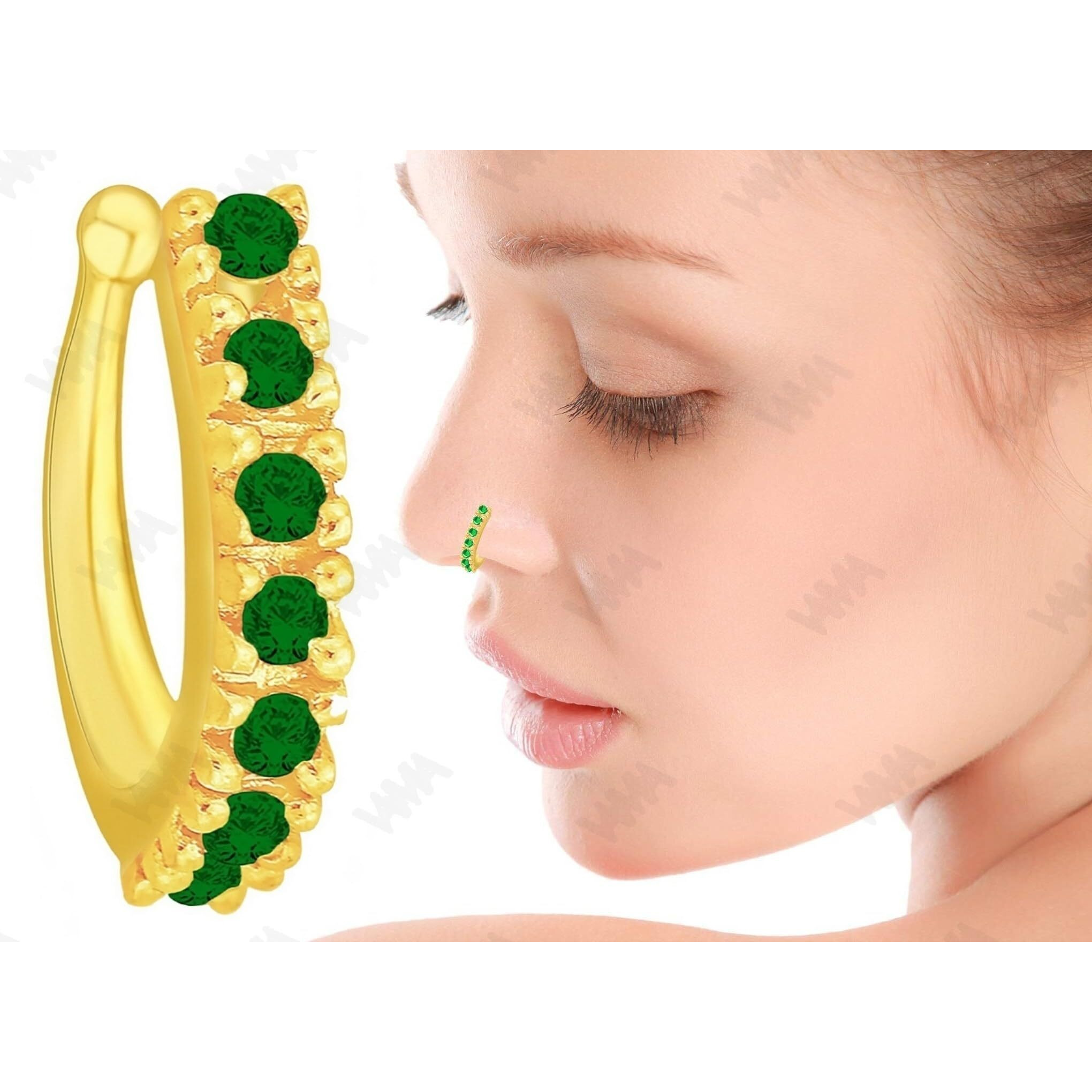 VAMA FASHIONS Without Piercing Clip on Nose pin without Hole Pressing Type Press Nose ring Stud for Women (Clip on Green Nose Ring)