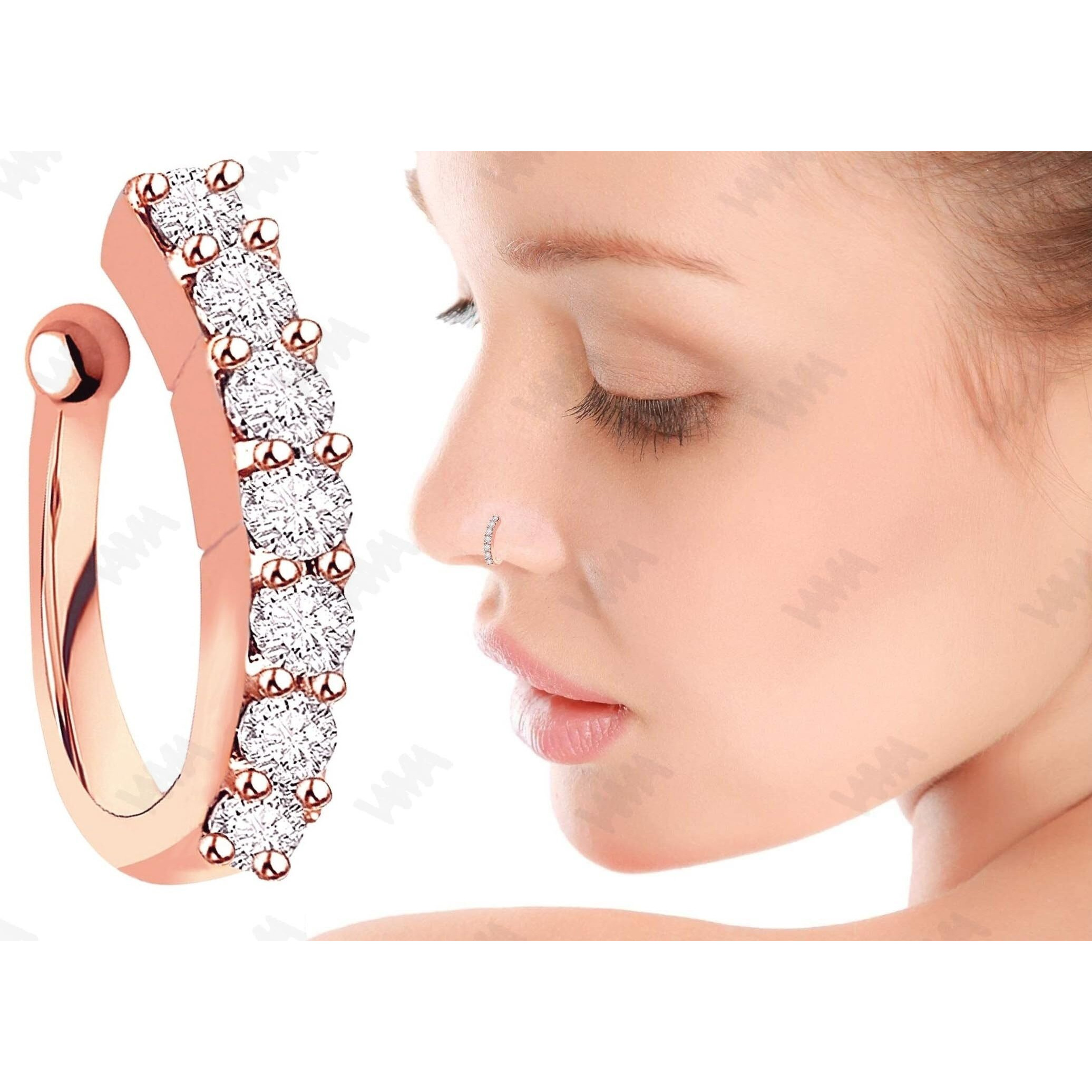 VAMA FASHIONS Without Piercing Clip on Nose pin without Hole Pressing Type Press Nose ring Stud for Women (Rose Gold Nose Ring Stud)
