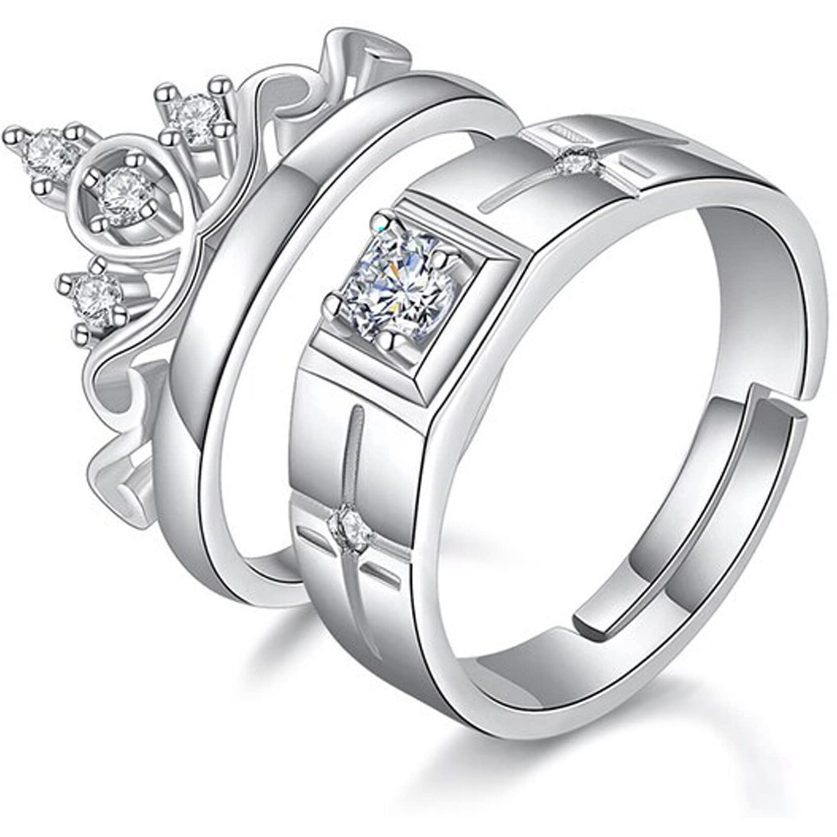 Fashion Frill Delicate Rings For Women Crystal Silver Plated Heart Design Adjustable Silver Ring Finger Couple Ring For Women Girls Men Boys Rings Wife Girlfriend Valentine (Vintage)