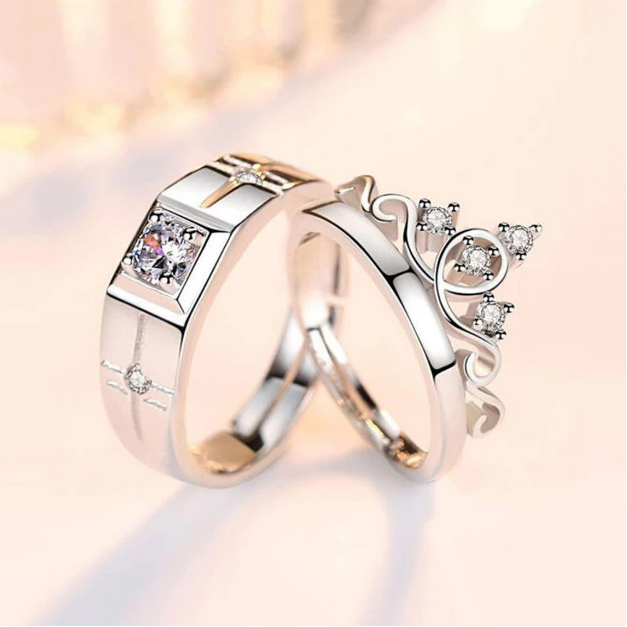Fashion Frill Delicate Rings For Women Crystal Silver Plated Heart Design Adjustable Silver Ring Finger Couple Ring For Women Girls Men Boys Rings Wife Girlfriend Valentine (Vintage)