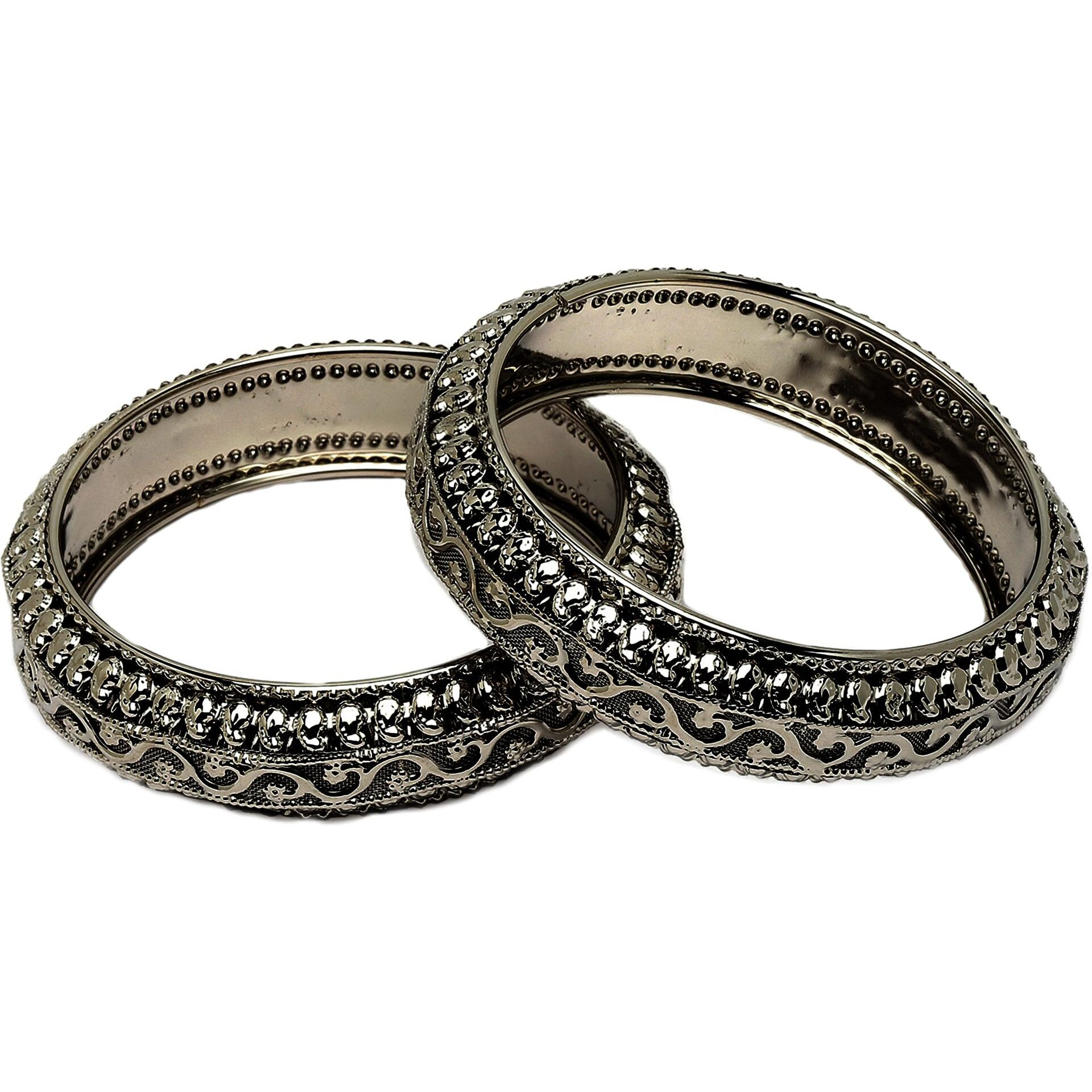 ZENEME Bangle Gold Plated American Studded Royal Style Broad Golden Antique Kada Bangle Jewellery Combo Of 2 For Girls & Women (Black, 2.4)