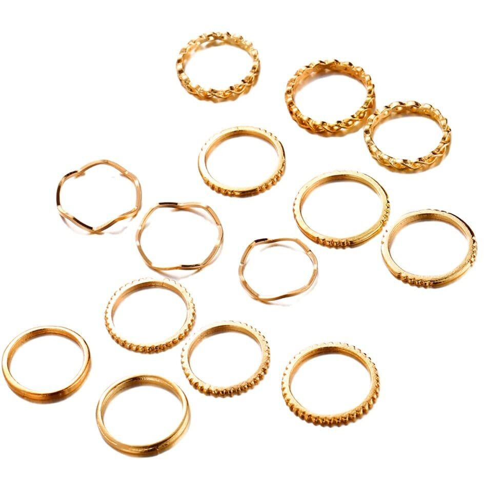 Shining Diva Fashion Latest Stylish Metal Boho Midi Finger Rings for Women and Girls - Set of 14 (13033r)