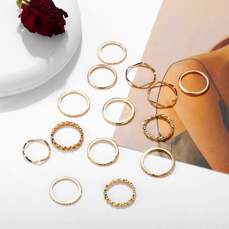 Shining Diva Fashion Latest Stylish Metal Boho Midi Finger Rings for Women and Girls - Set of 14 (13033r)