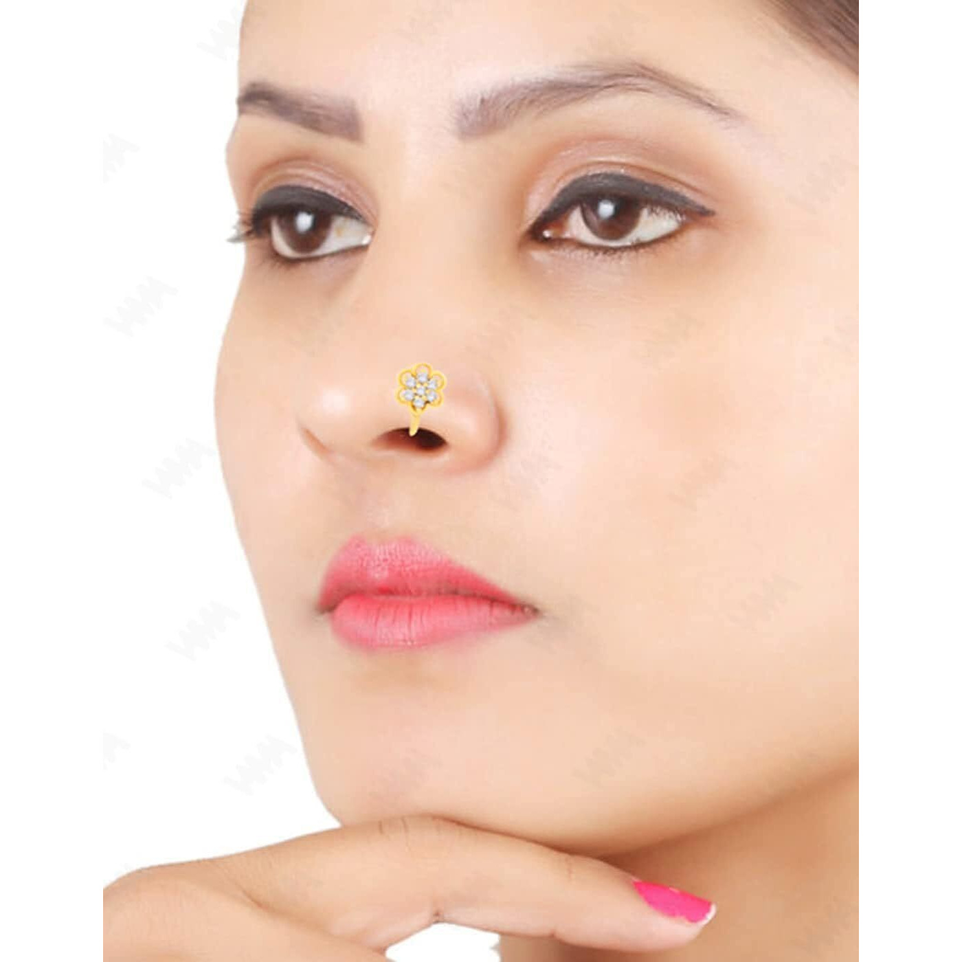 VAMA FASHIONS Clip on Golden Nose pin without Hole Non Piercing Pressing Type Nose ring Stud for Women & Girls (Gold Nose ring Clip on)