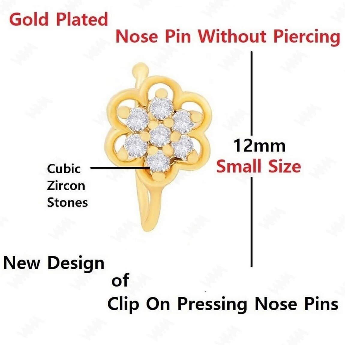 VAMA FASHIONS Clip on Golden Nose pin without Hole Non Piercing Pressing Type Nose ring Stud for Women & Girls (Gold Nose ring Clip on)