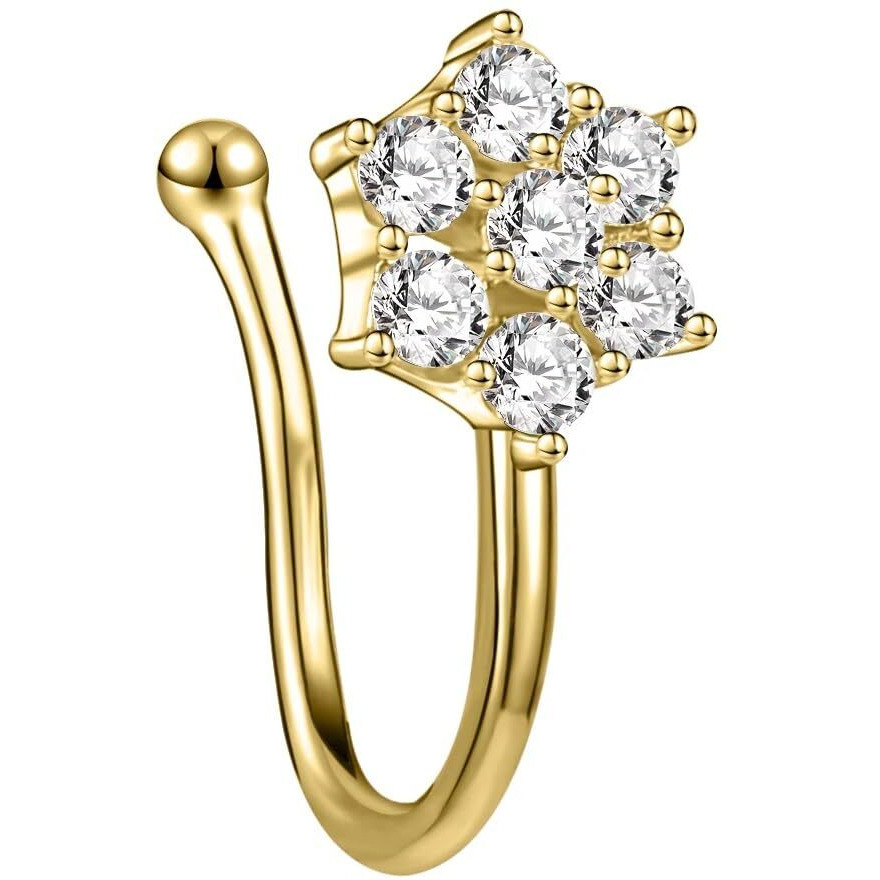 VAMA FASHIONS Clip on Golden Nose pin without Hole Non Piercing Pressing Type Nose ring Stud for Women & Girls (Nose ring Gold without Piercing)