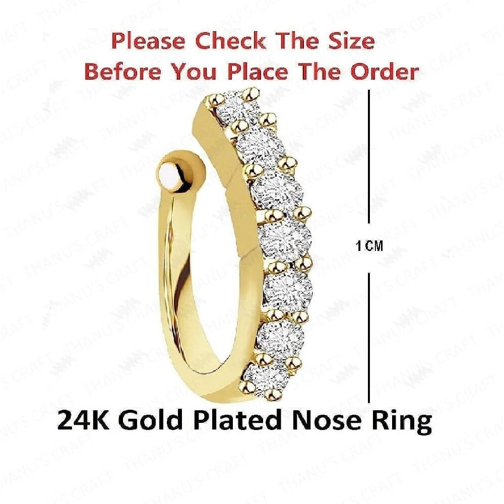 VAMA FASHIONS Clip on Golden Nose pin without Hole Non Piercing Pressing Type Nose ring Stud for Women & Girls (Clip on Gold Nose ring)