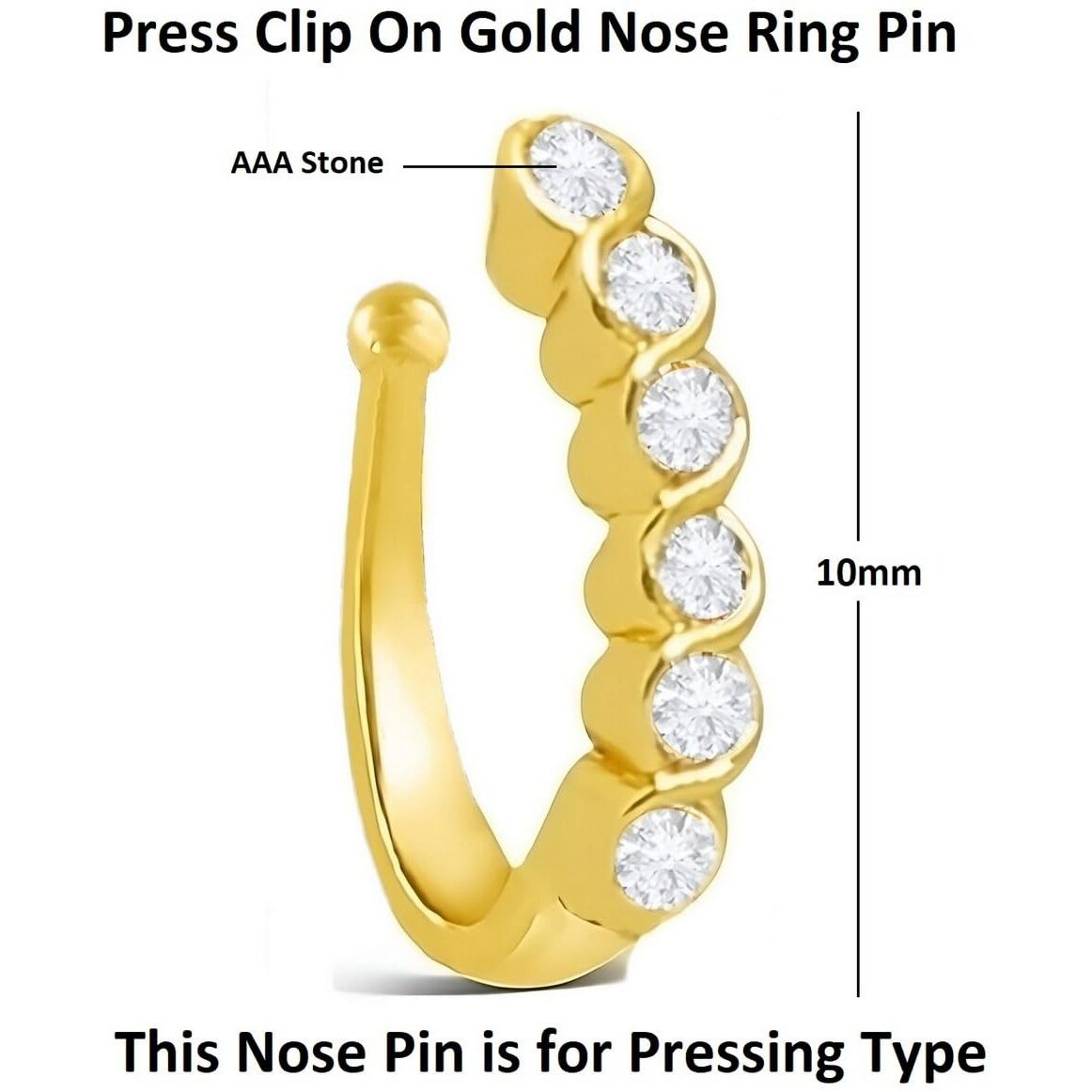 VAMA FASHIONS Clip on Golden Nose pin without Hole Non Piercing Pressing Type Nose ring Stud for Women & Girls (Golden Nosepin)