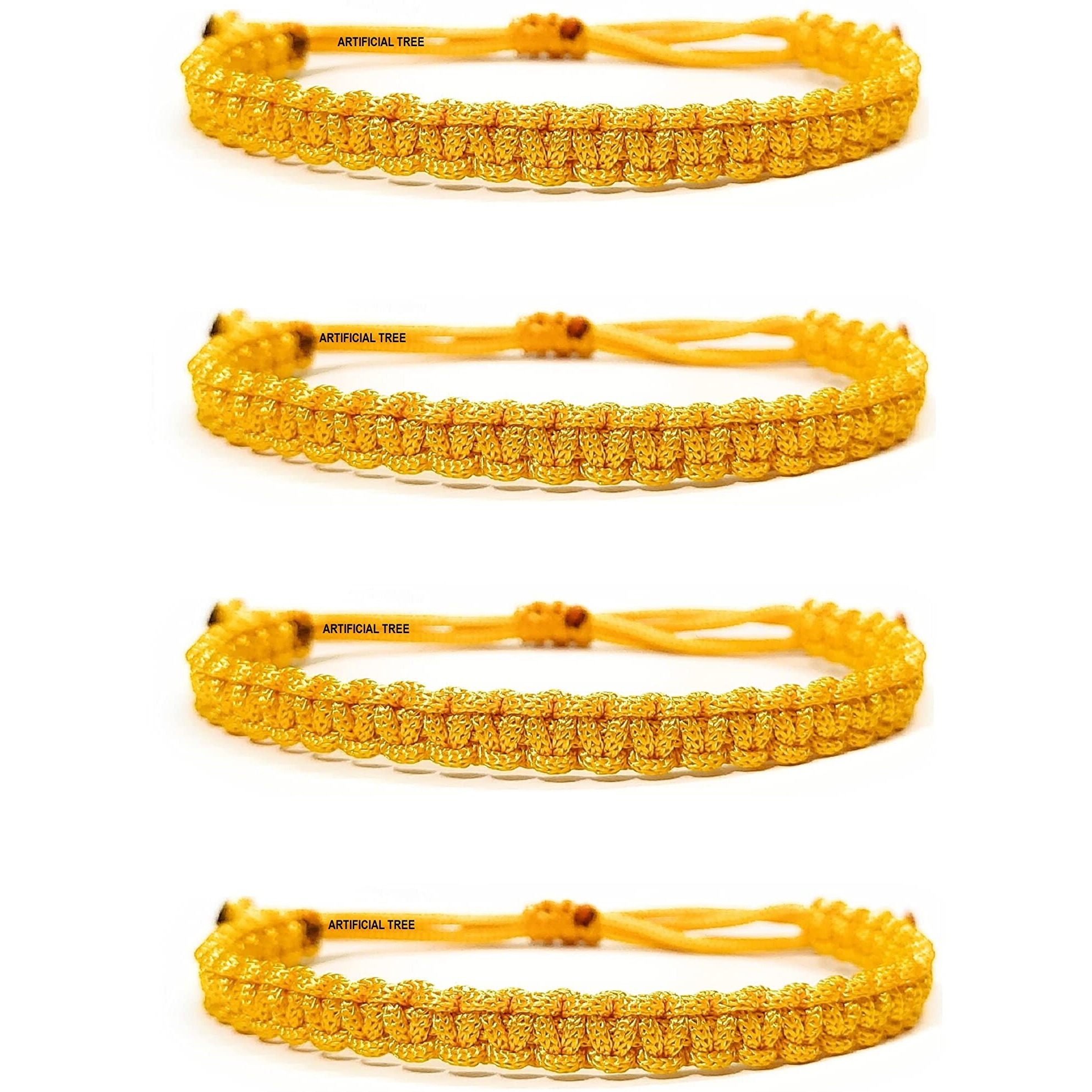ARTIFICIAL TREE HANDMADE NAZAR THREAD BRACELET ADJUSTABLE WRISTBAND BRACELET FRIENDSHIP BAND FOR WOMEN, MEN, GIRLS & BOYS Nazar Battu 4 Piece (YELLOW)(AT GIRLS BRCT 016)