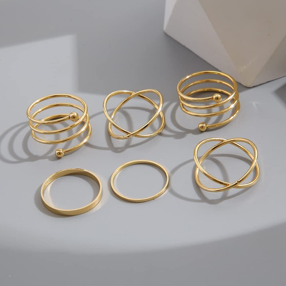 Shining Diva Fashion Latest Stylish Metal Boho Midi Finger Rings for Women and Girls - Set of 6 (13037r), Golden