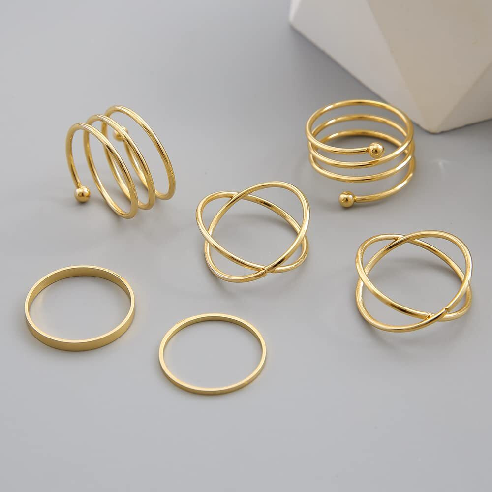 Shining Diva Fashion Latest Stylish Metal Boho Midi Finger Rings for Women and Girls - Set of 6 (13037r), Golden