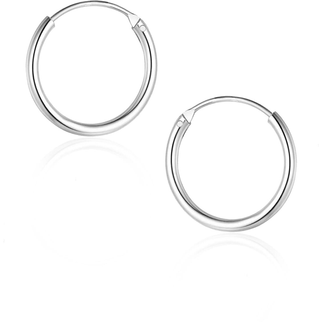 SIVYAA Pure 925 Sterling Silver Plain Round Hoop Bali Earrings for Women Men Boys & Girls, Small, Diameter 16mm