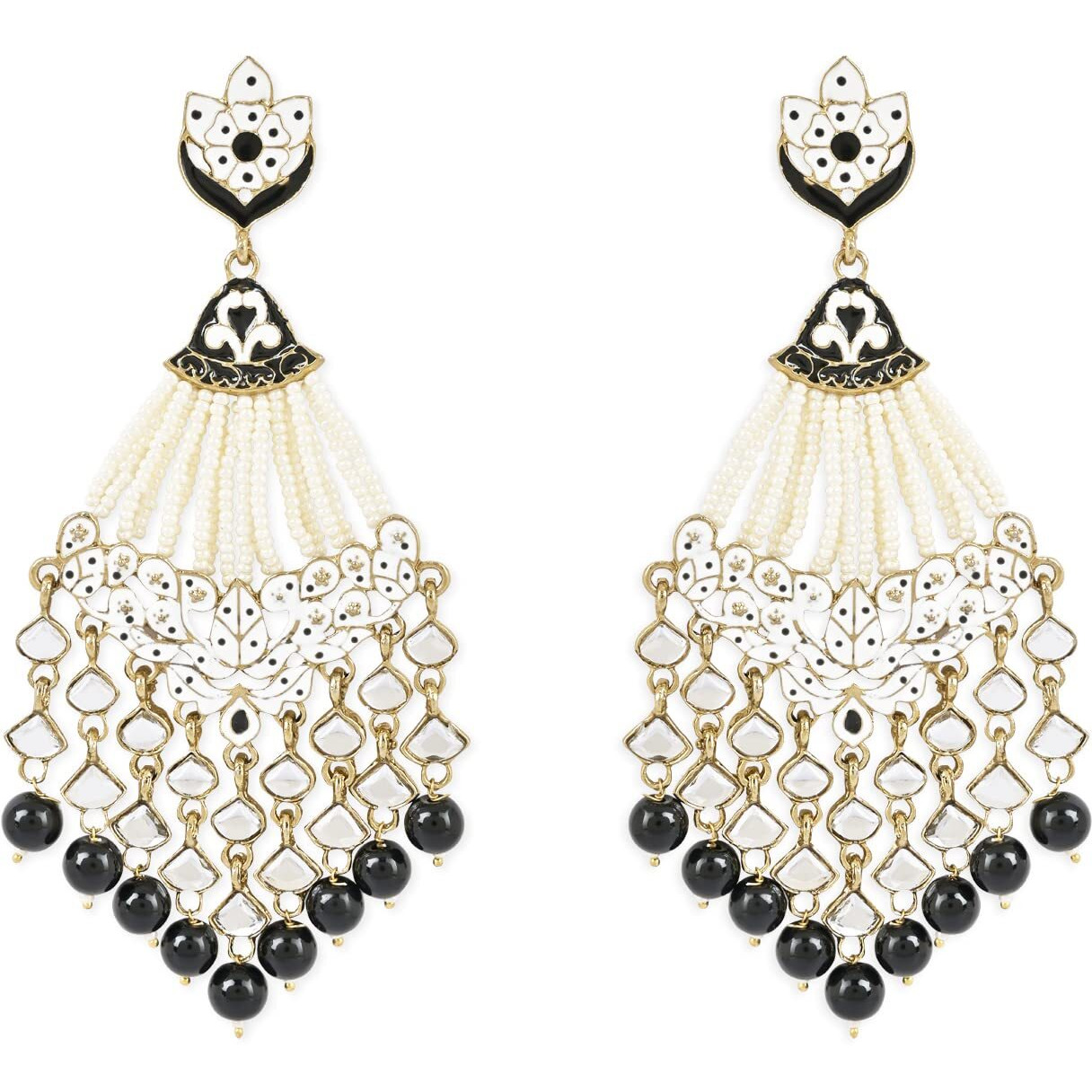 I Jewels 18K Gold Plated Womens Traditional Handcrafted Meena Work Earring Glided With Kundan & Pearls (E2792, Black)