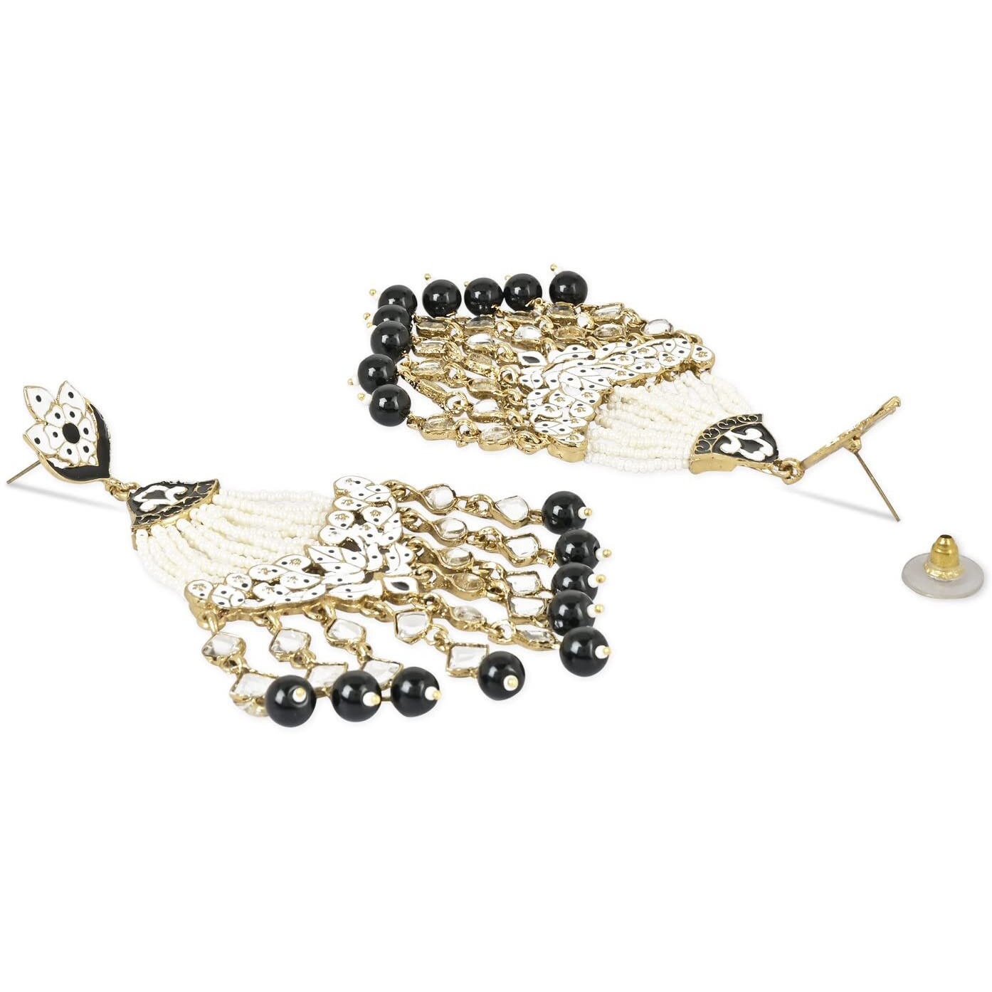 I Jewels 18K Gold Plated Womens Traditional Handcrafted Meena Work Earring Glided With Kundan & Pearls (E2792, Black)