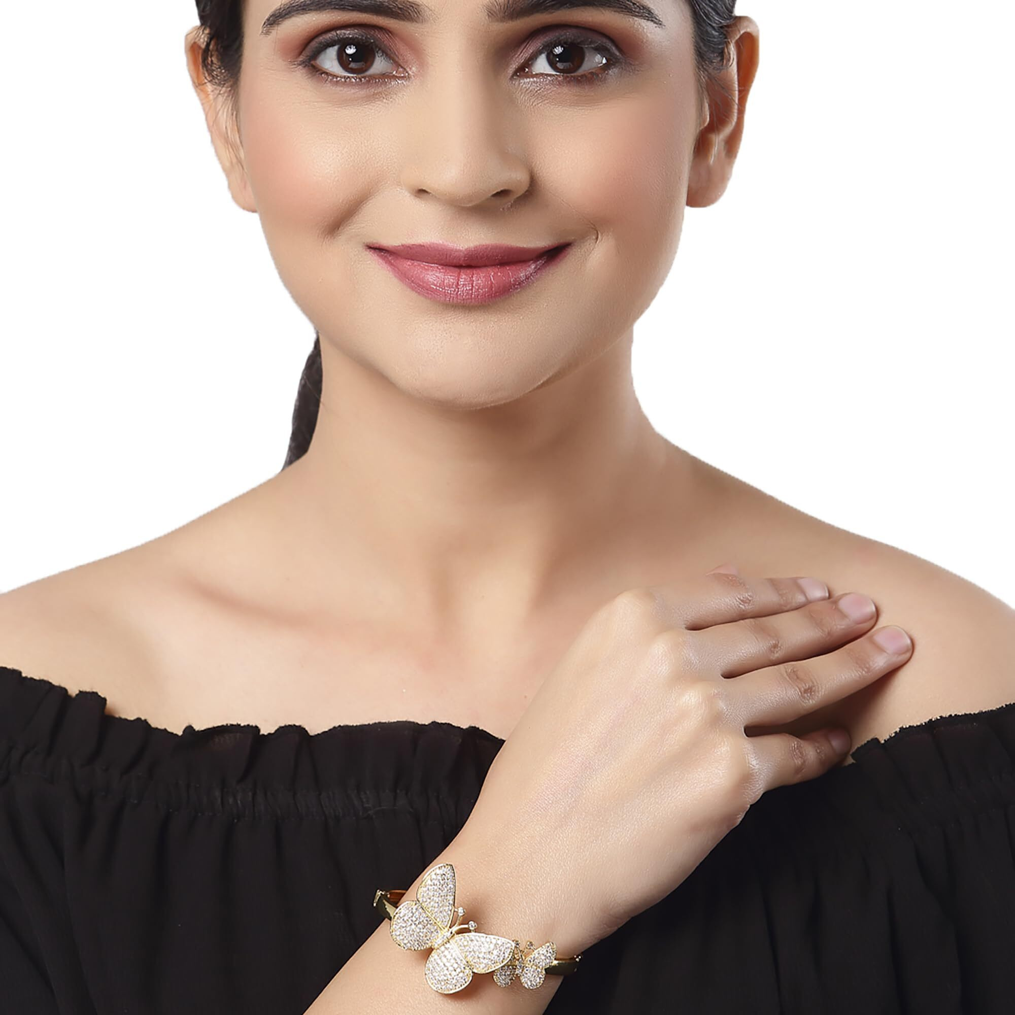 ZENEME Bracelet Stylish American Daimond Studded Butterfly Design Openable Kada Bangle Bracelet Jewellery for Women and Girls