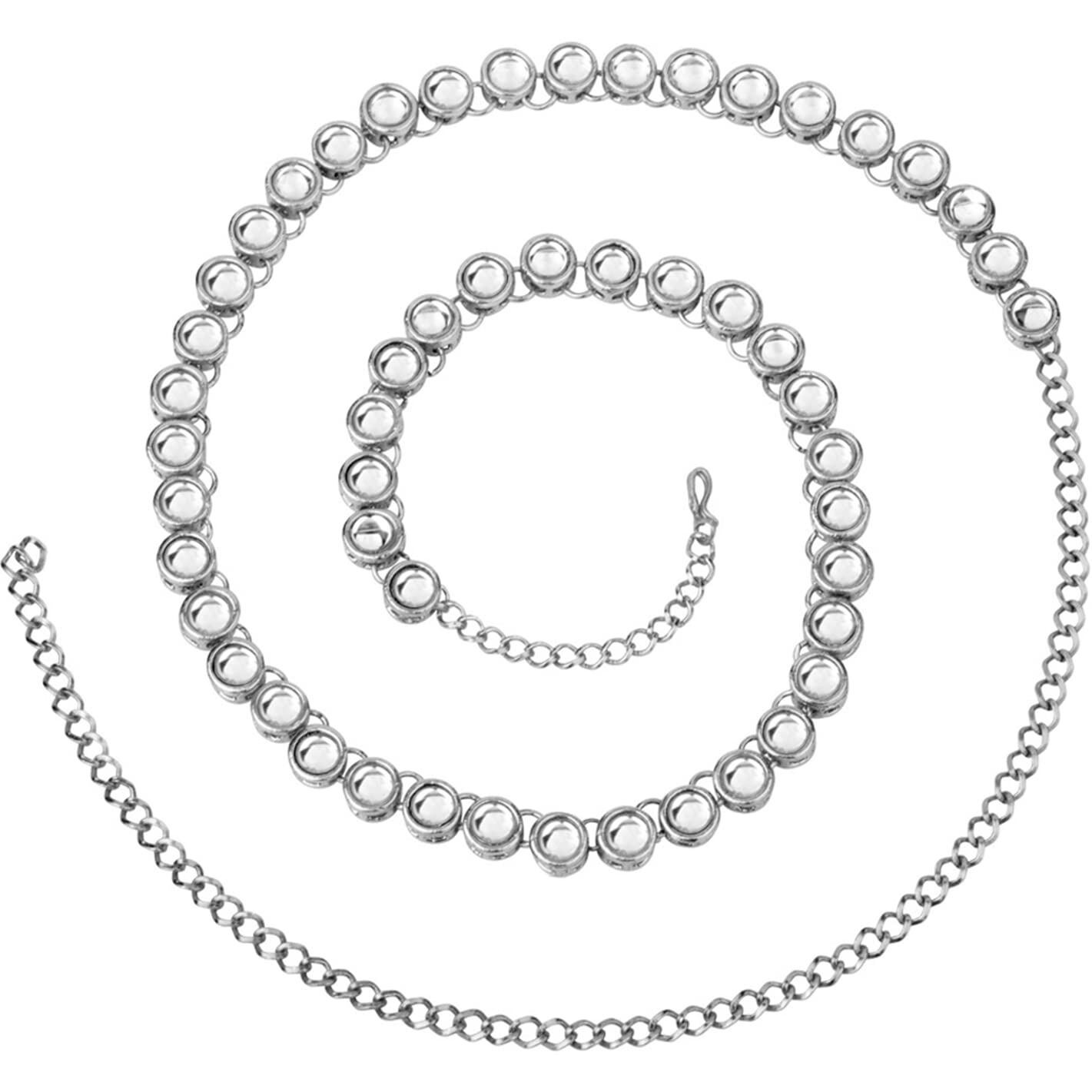 Peora Traditional Jewellery Wedding Bridal Silver Plated Kundan Brass Alloy Waist Belt Kamar bandh Belly Chain for Women Girls