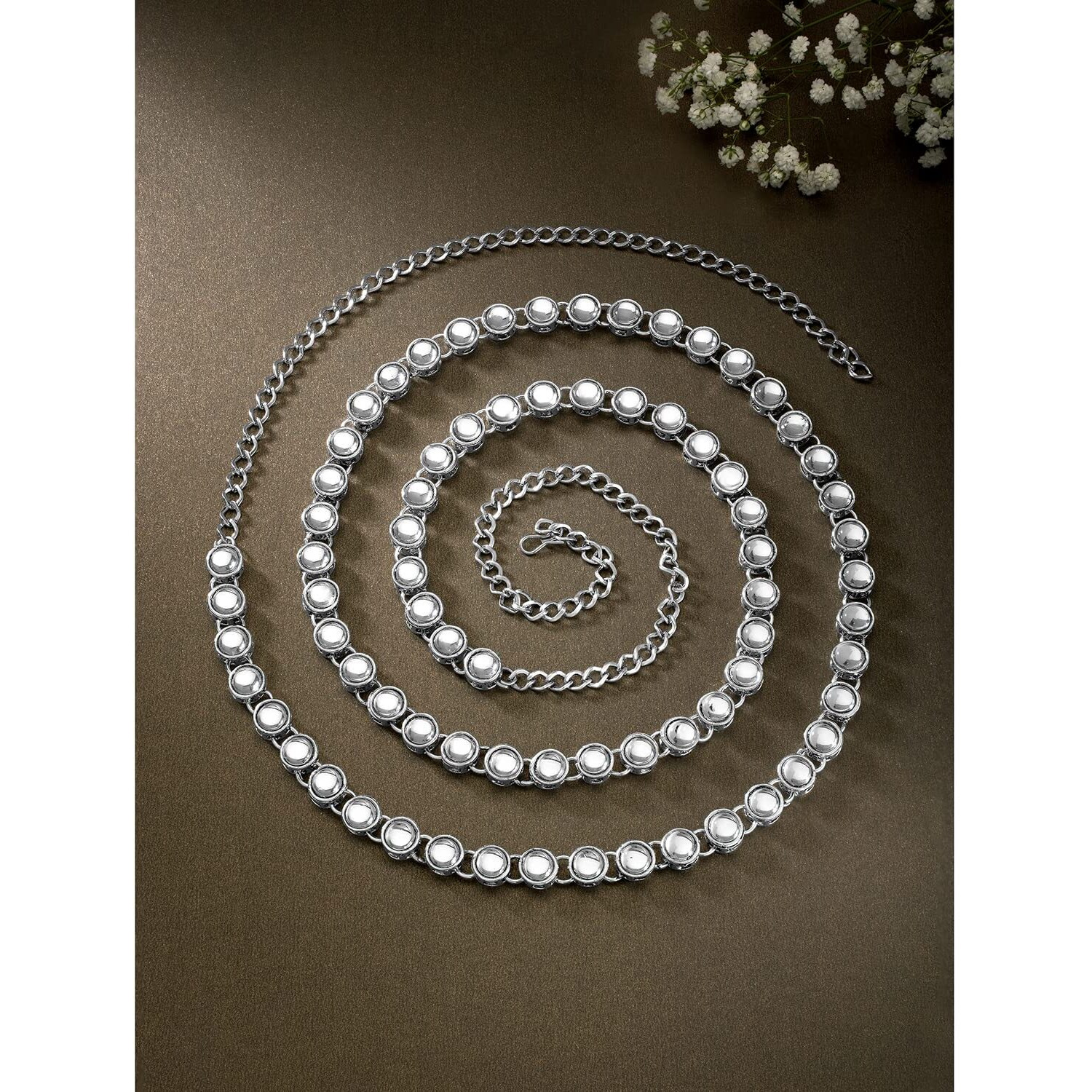 Peora Traditional Jewellery Wedding Bridal Silver Plated Kundan Brass Alloy Waist Belt Kamar bandh Belly Chain for Women Girls