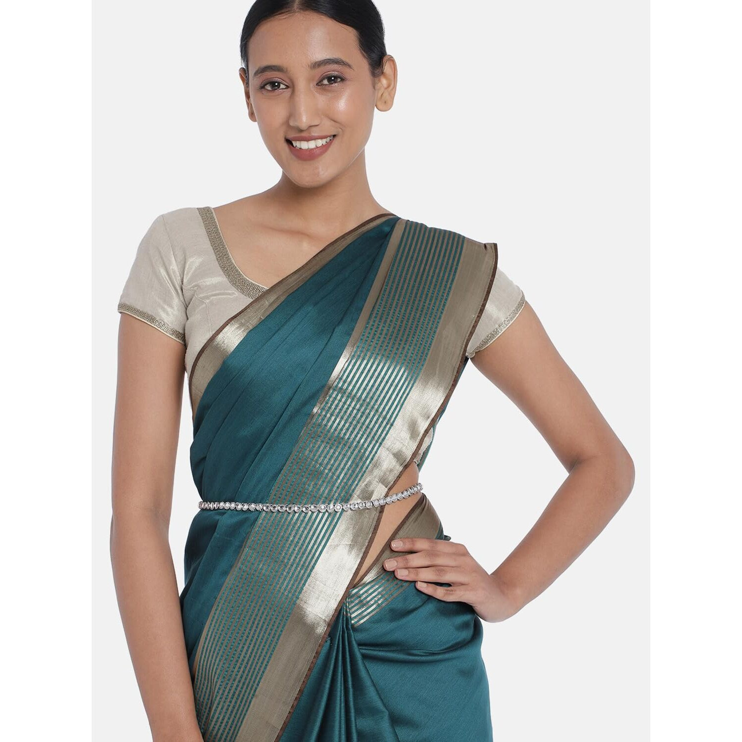 Peora Traditional Jewellery Wedding Bridal Silver Plated Kundan Brass Alloy Waist Belt Kamar bandh Belly Chain for Women Girls