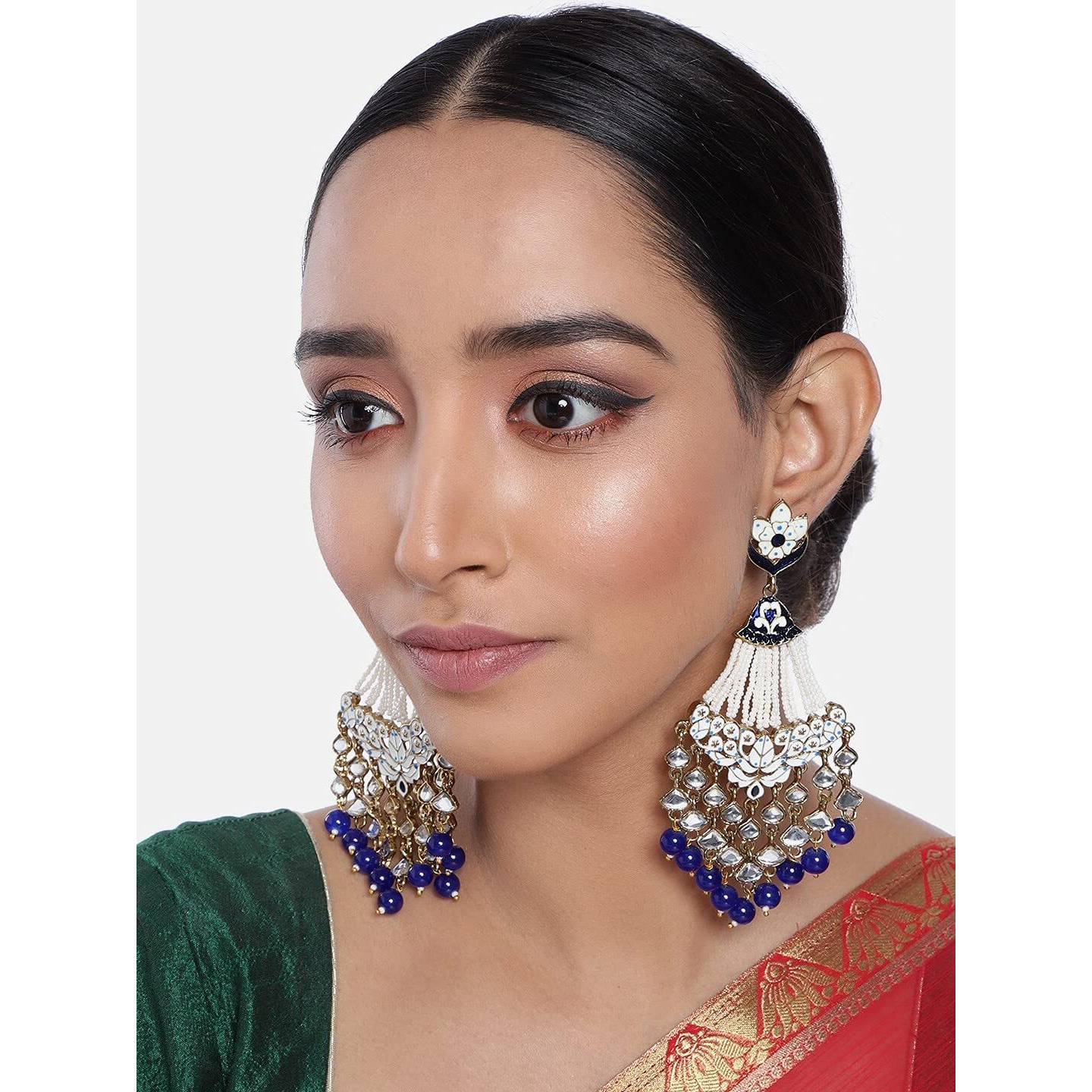 I Jewels 18K Gold Plated Ethnic Meenakri Dangler Earrings studded with Kundan for Women/Girls (E2792Bl)