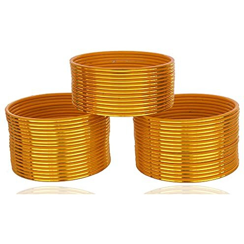 NMII Non-Precious Metal Base Metal with Simple and Plain Glossy Finished Bangle Set For Women and Girls, (Yellow_2.4 Inches), Pack Of 48 Bangle Set