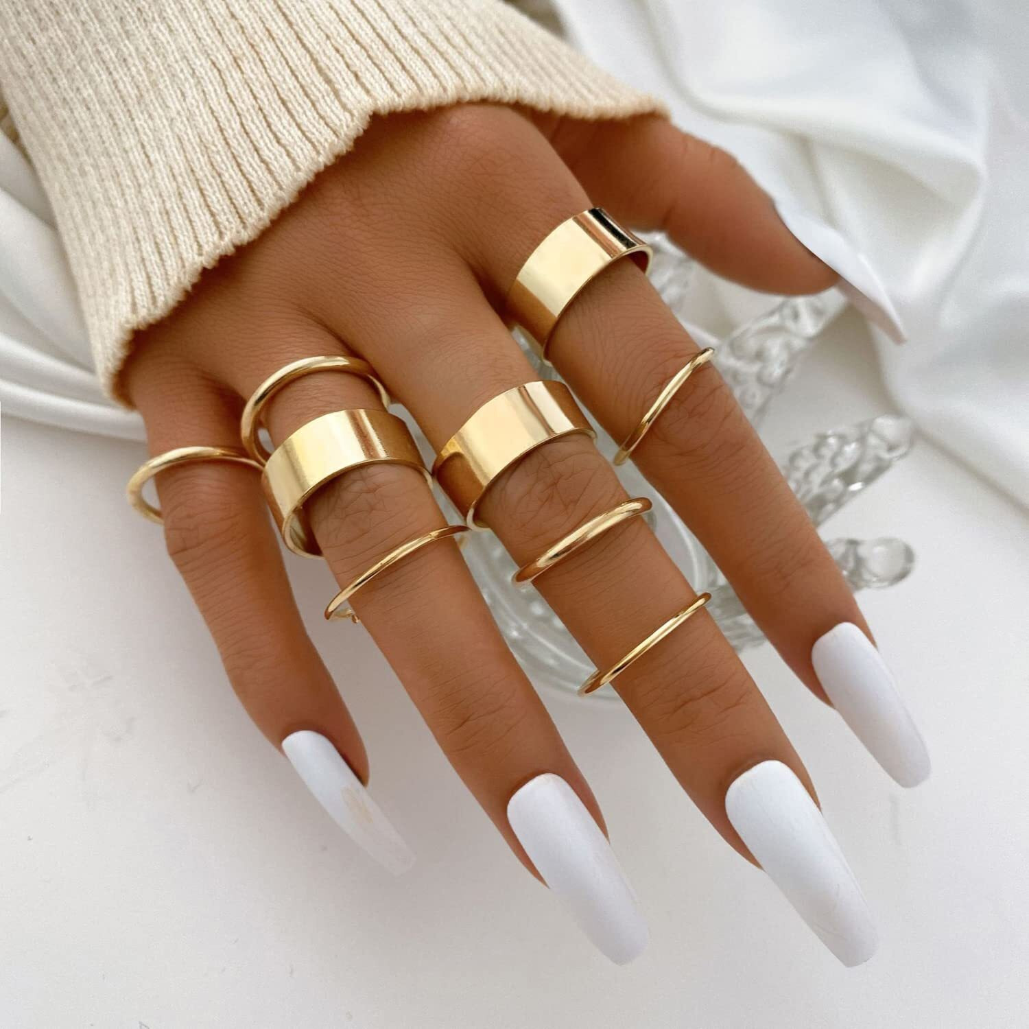 Shining Diva Fashion Latest Stylish Metal Boho Midi Finger Rings for Women and Girls - Set of 9 (14381r), Golden