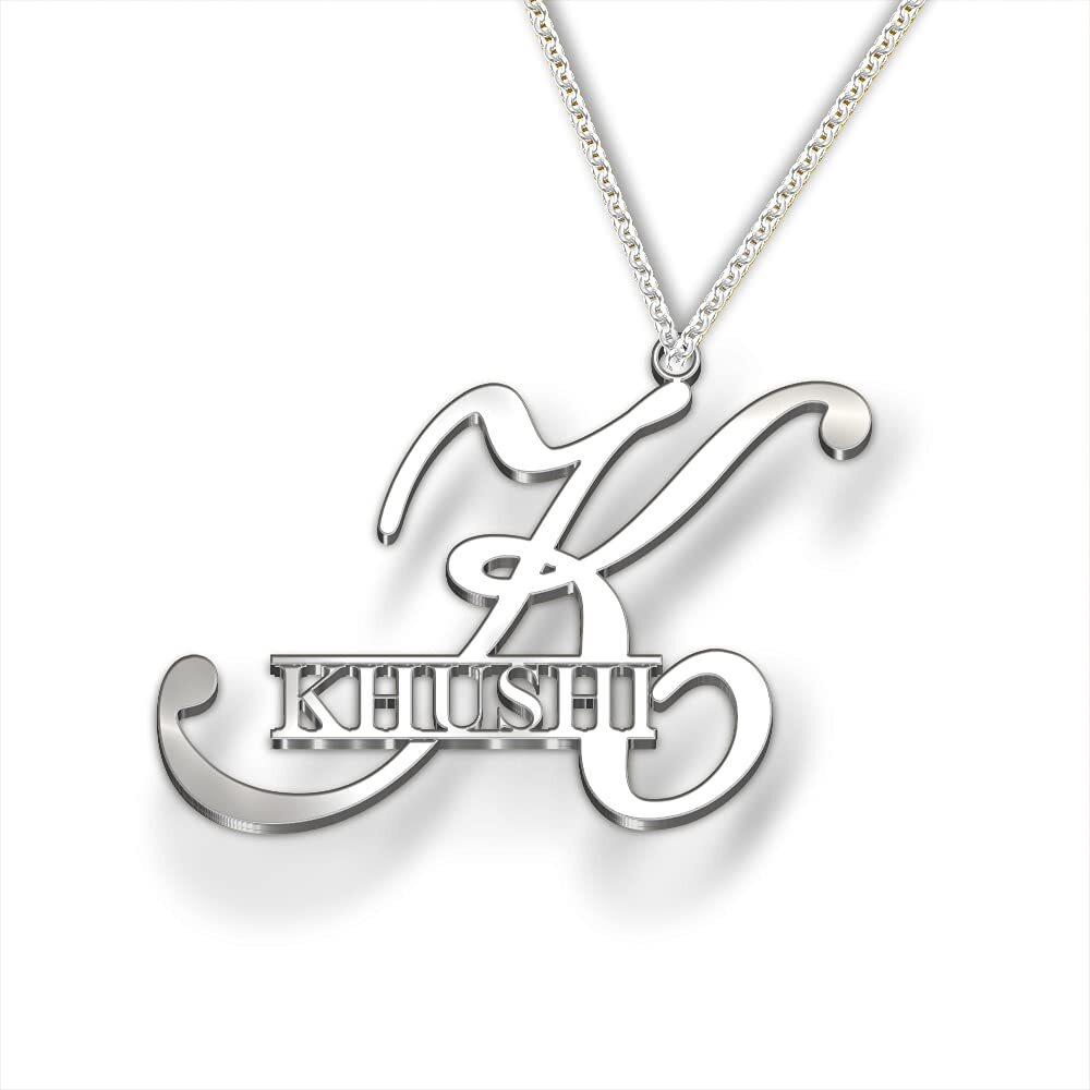 DREAMRAX FIXED Khushi Big Silver Initial Pendant with Khushi Name Inside - Personalized Name Necklace for Girls and Women