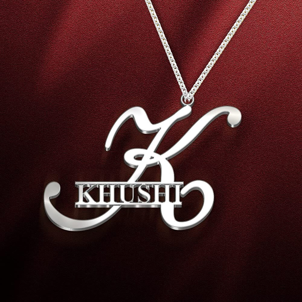 DREAMRAX FIXED Khushi Big Silver Initial Pendant with Khushi Name Inside - Personalized Name Necklace for Girls and Women