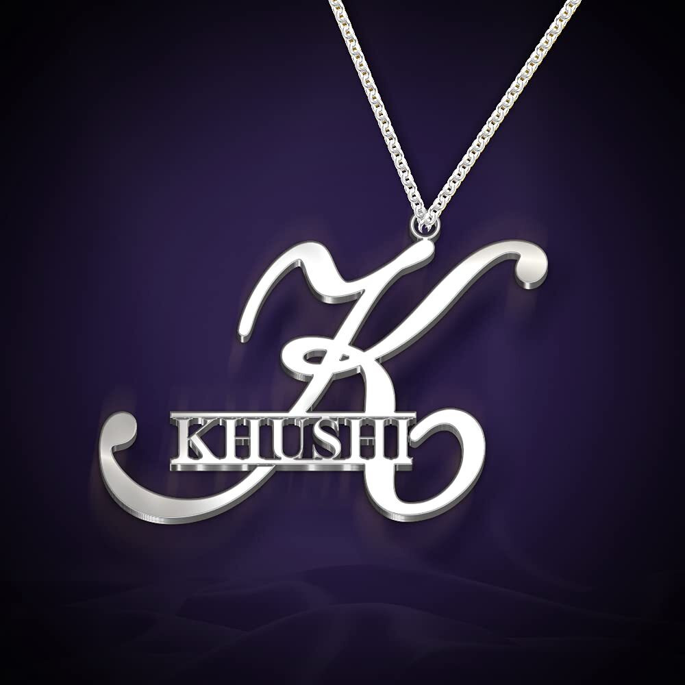 DREAMRAX FIXED Khushi Big Silver Initial Pendant with Khushi Name Inside - Personalized Name Necklace for Girls and Women