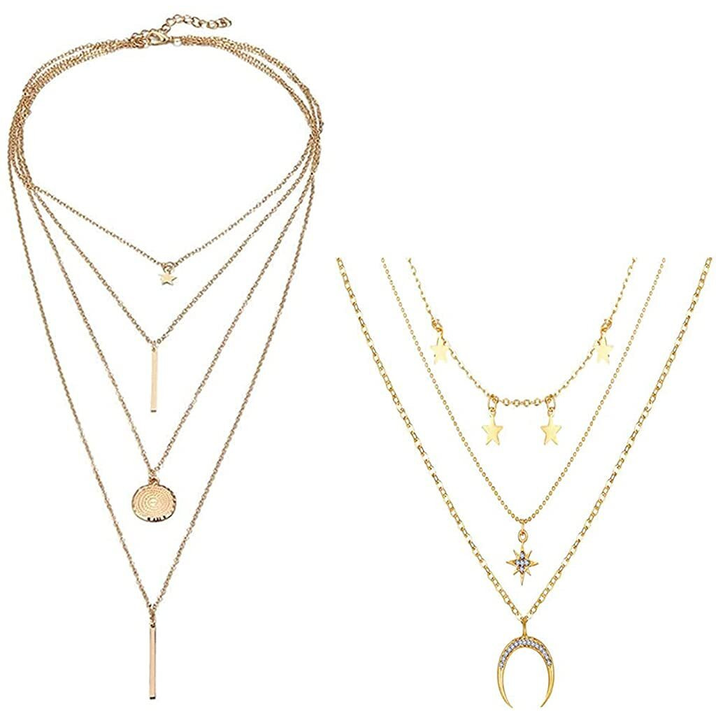 Jewels Galaxy Gold Plated Trending Lock Inspired Layered Necklace Set (Design 27) (JG-PC-NCKS-22123)