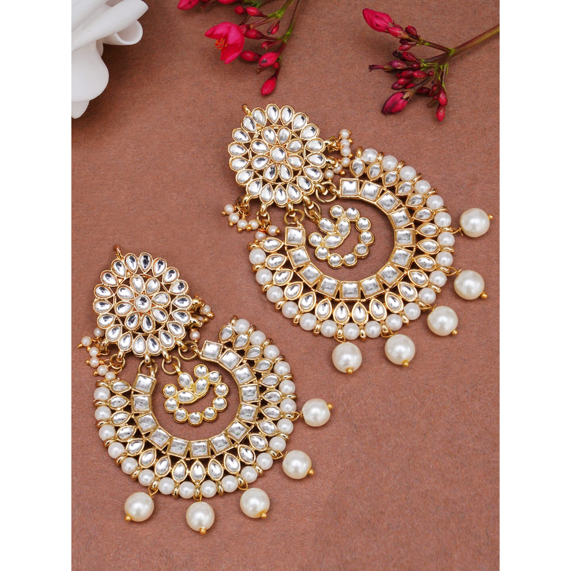Karatcart White Drops Kundan Chandbali Earrings for Women