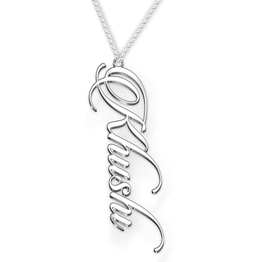 Dreamrax Fixed Khushi Cursive Name Silver Pendant Necklace - Vertical Standing Design For Women