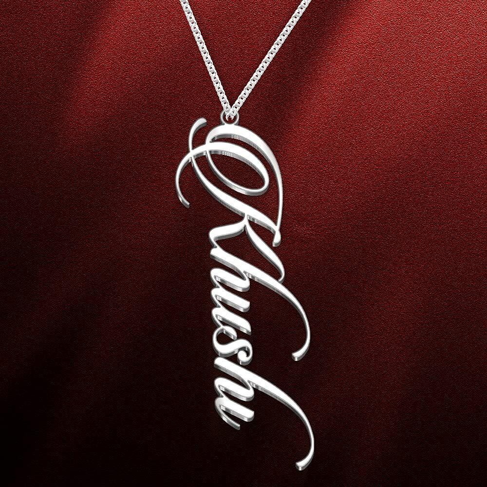 Dreamrax Fixed Khushi Cursive Name Silver Pendant Necklace - Vertical Standing Design For Women