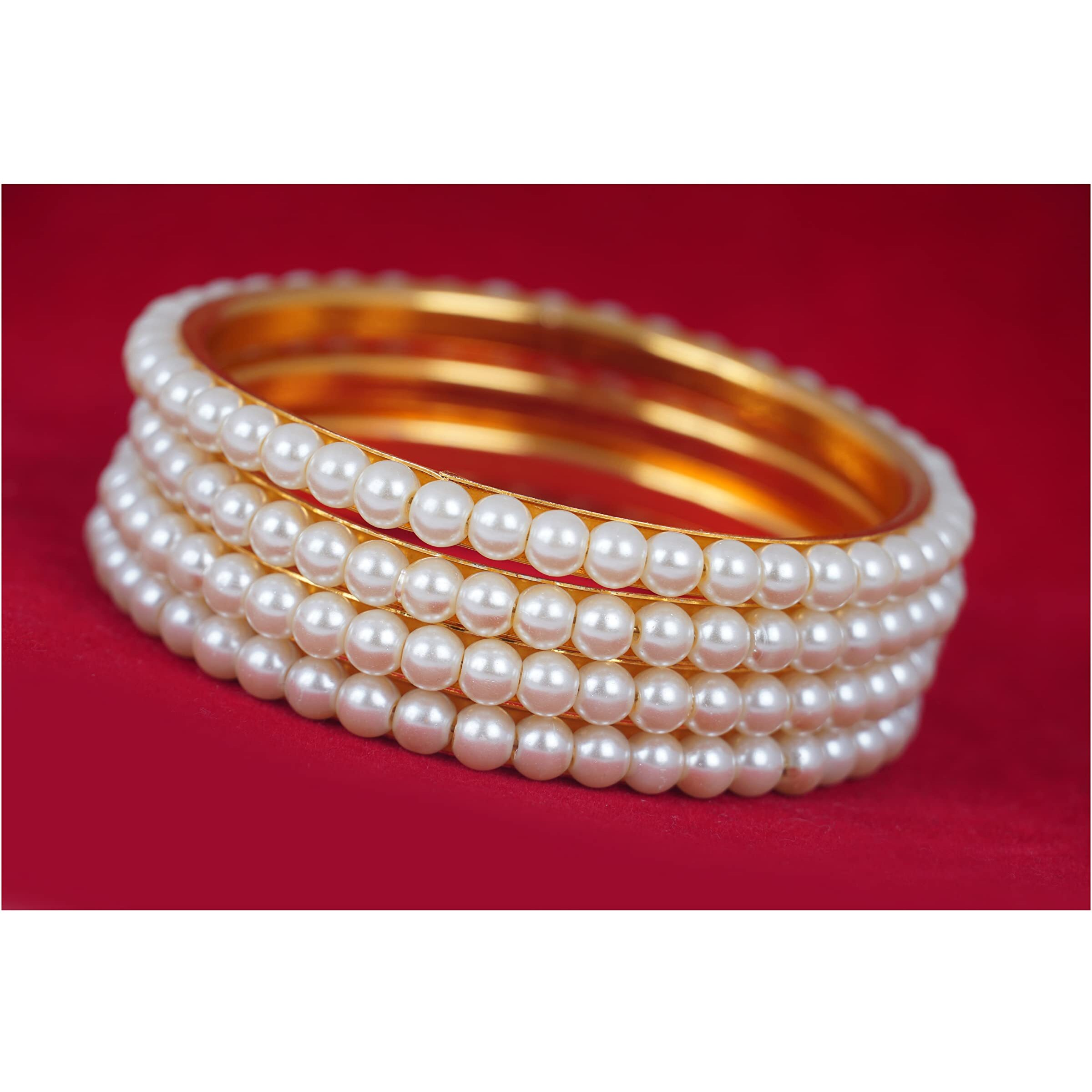 JFL - Jewellery for Less Traditional Ethnic One Gram Gold Plated Pearl Designer Bangle Set for Women.(Set of 4-2.2),Valentine