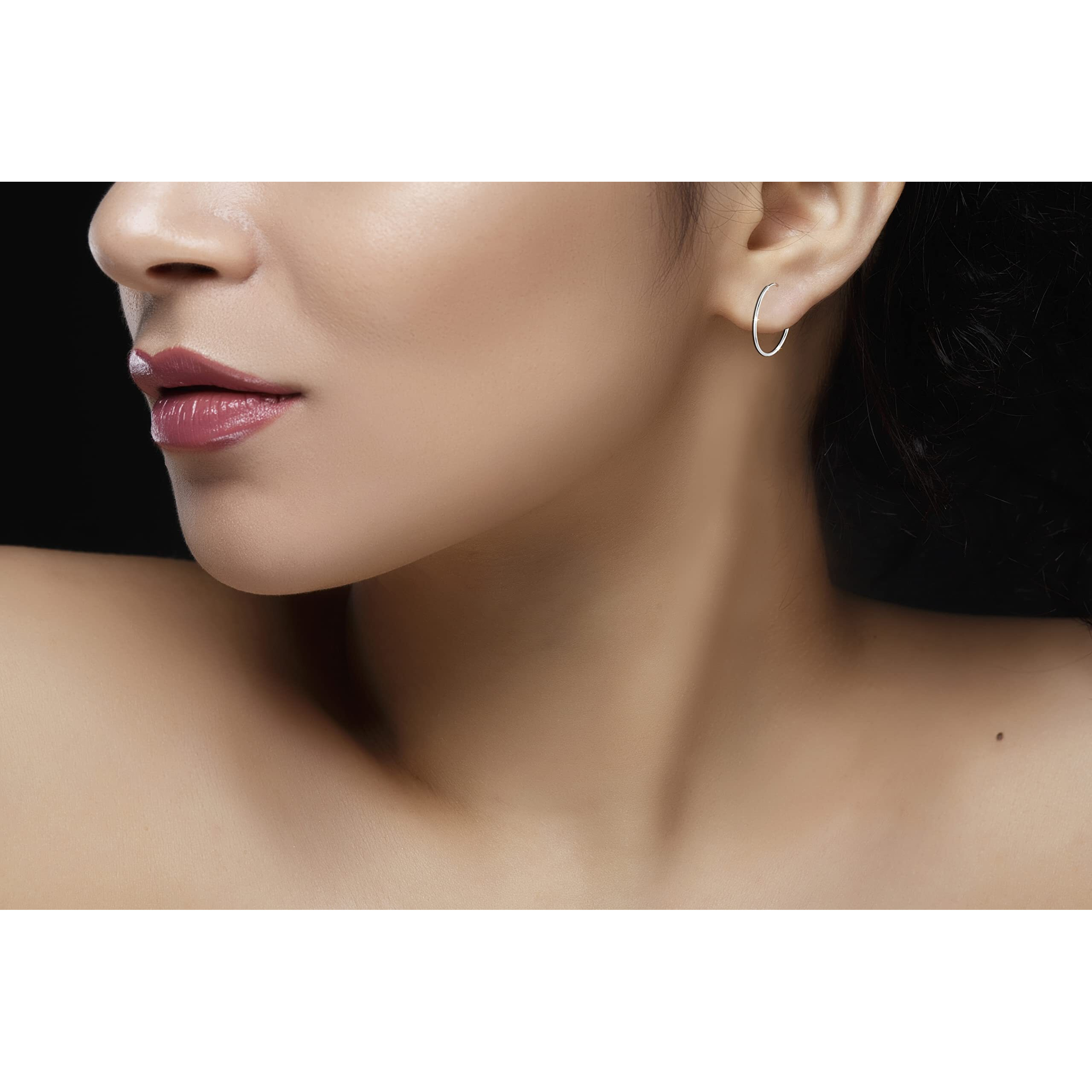 SIVYAA 15mm Pure 925 Sterling Silver Plain Round Hoop Bali Earrings for Women Men Boys & Girls | Body Piercing Jewelry, Small Diameter 15mm