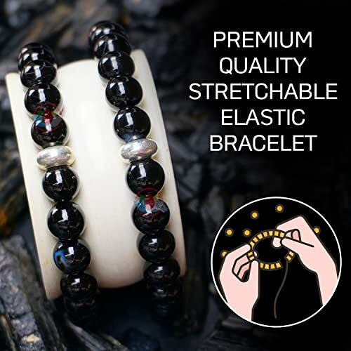 REMEDYWALA Charged Energized Certified Black Onyx Bracelet For Reiki, Balance Chakra, Positive Energy, Healing | Black Onyx Stone Bracelet for Men and Women