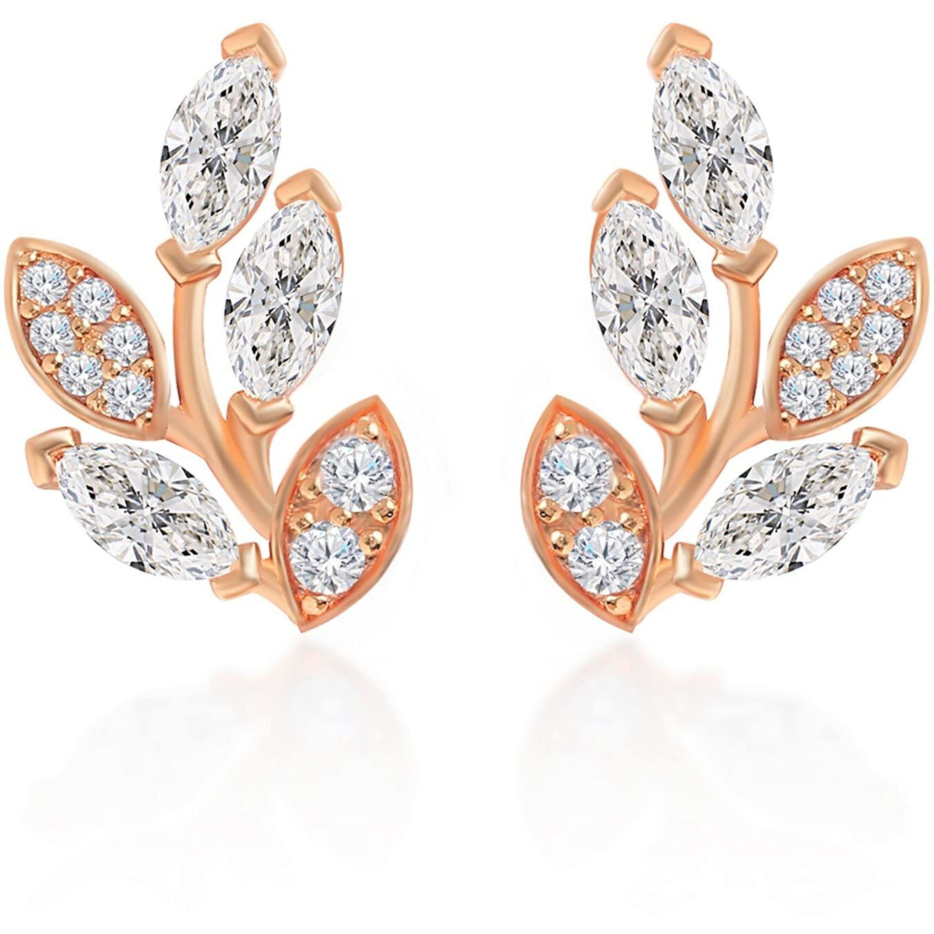 MINUTIAE Rose Gold Plated Vine Shape Stud Earring With Solitaire Crystal Diamond Stylish Fashion Jewellery For Women and Girls